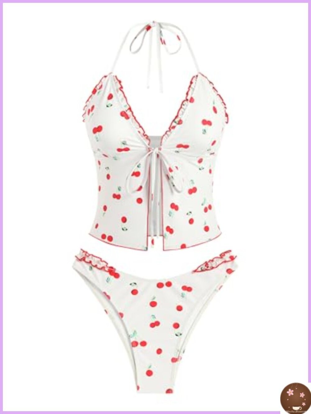Ruffled Tie Front Tankini Set High Cut Cheeky Bottoms